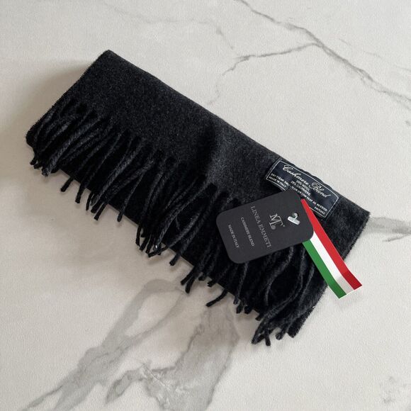 Linea Emmeti Mens Cashmere Wool Blend Fringed Scarf Charcoal Gray Made in Italy - Picture 1 of 5